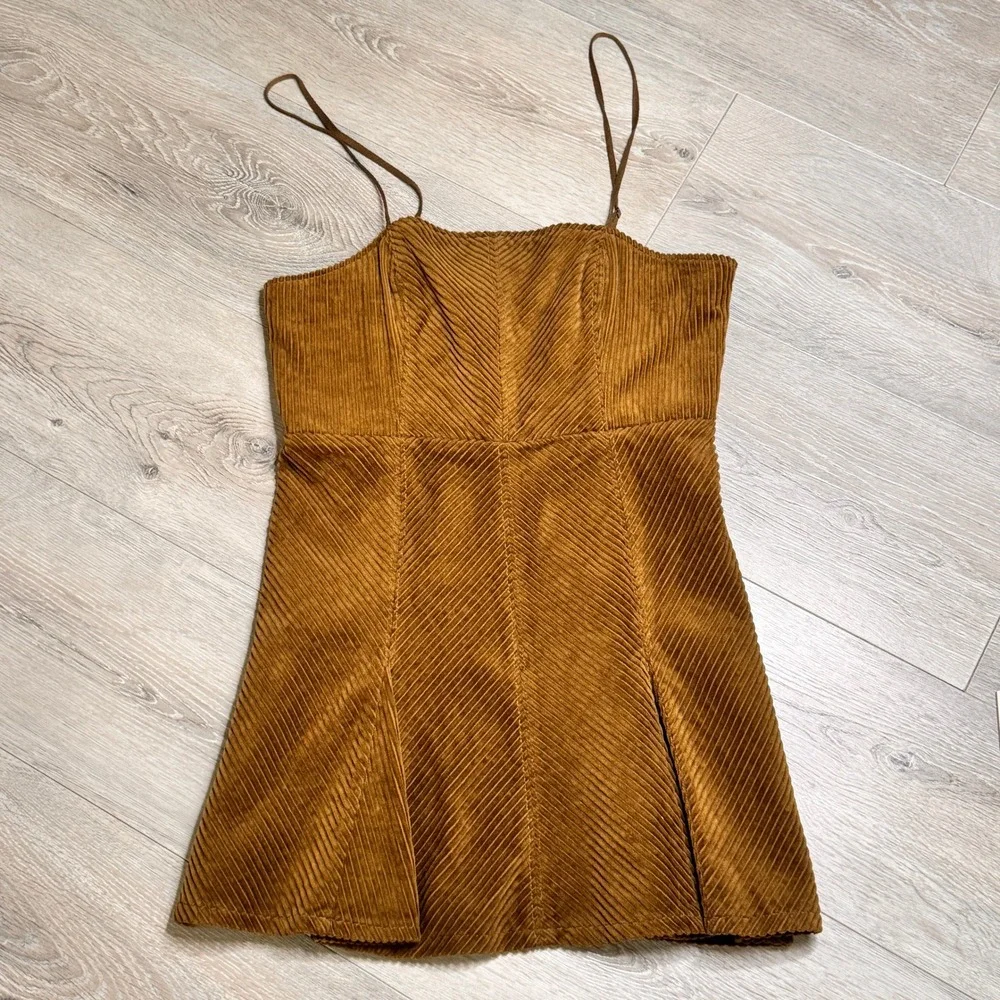NWT Urban Outfitters Kensie Corduroy Lace Up Mini Dress Brown‎ A Line Medium M